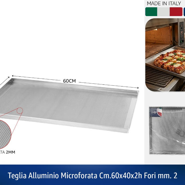 Teglia Alluminio Microforata Cm.60X40X2H Fori Mm.3 Pentalux