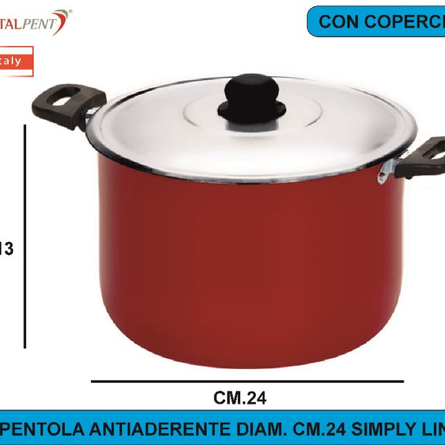Pentola Antiaderente Con Coperchio Cm.24 Simply Line Pentalux