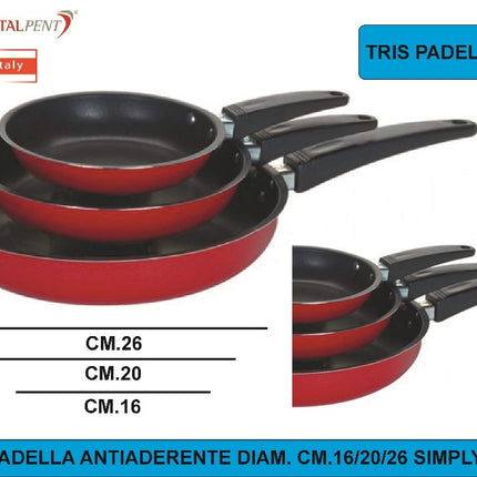 Tris Padelle Antiaderenti Cm.16/20/26 Simply Line Pentalux