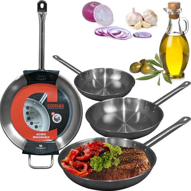 Comas Padella In Acciaio Inox Professionale Bassa Doppio Manico Ø 20/24/28/32/36 Cm