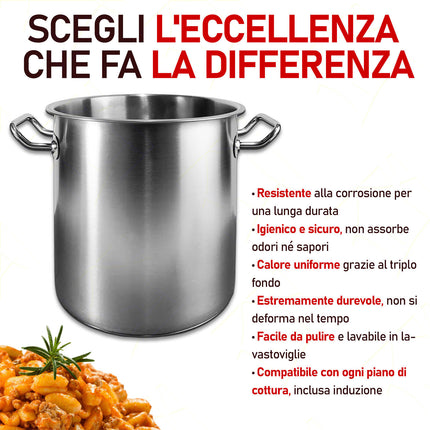 Pentola Master Acciaio Inox Triplo Fondo Gas Elettrico Induzione Made in italy
