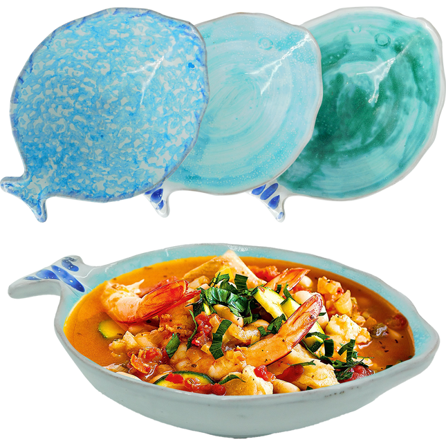 Benegiamo Piatto Fondo Forma Di Pesce Grande Per Zuppe Mare Polpo Al Sugo Cozze 32×23 Cm