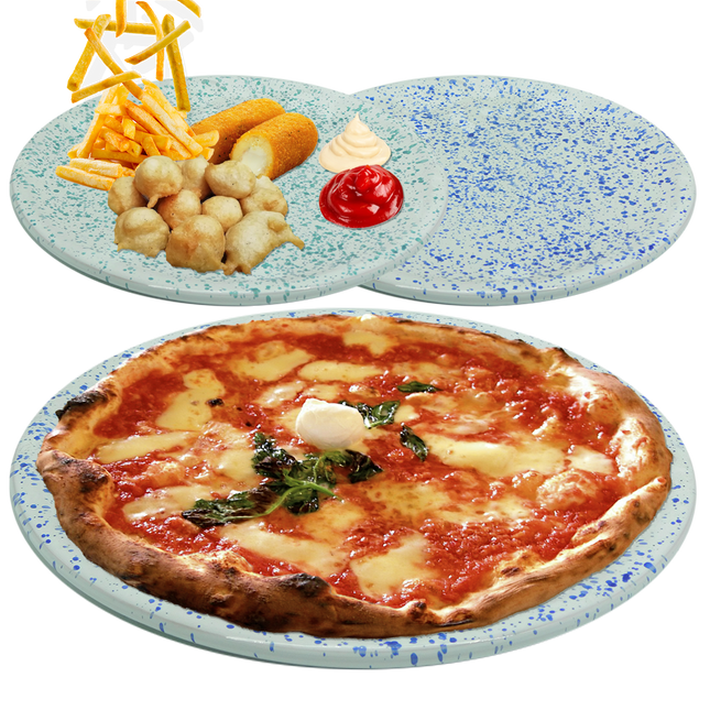 Benegiamo Piatto Piano Pizza Largo Grande Bianco Chiazzato Da Ø 32,5 Cm Terracotta