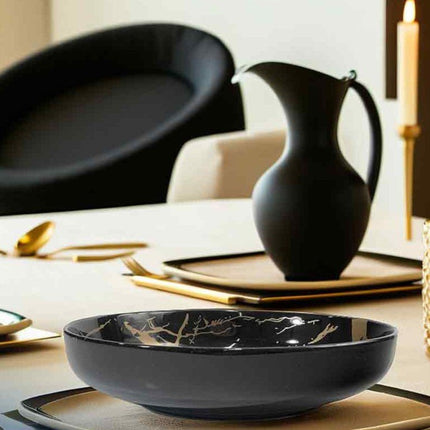 Piatto Fondo in Porcellana 20 cm Marble Black – Design Intenso per Primi Piatti di Carattere Arca