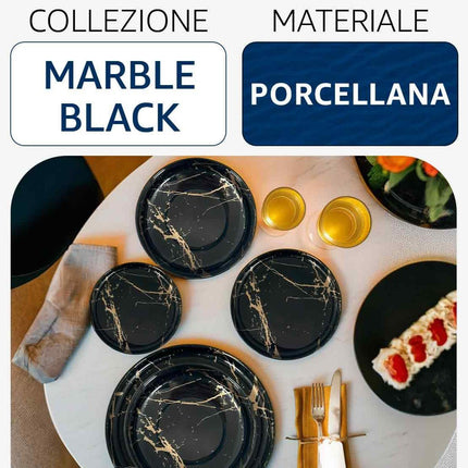 Piatto Fondo in Porcellana 20 cm Marble Black – Design Intenso per Primi Piatti di Carattere Arca