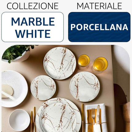 Piatto Fondo in Porcellana 20 cm Marble White – Raffinatezza Quotidiana per Primi Piatti e Zuppe Arca