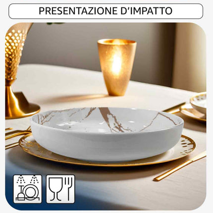 Piatto Fondo in Porcellana 20 cm Marble White – Raffinatezza Quotidiana per Primi Piatti e Zuppe Arca