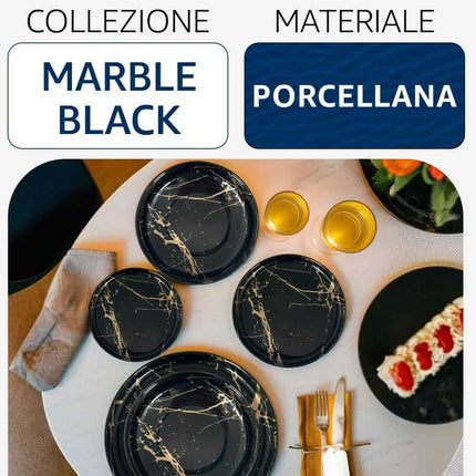 Piatto Frutta in Porcellana 20 cm Marble Black – Design Elegante per Dessert e Piccole Portate Arca