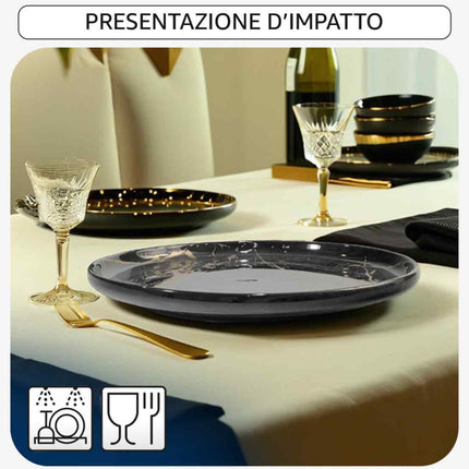 Piatto Frutta in Porcellana 20 cm Marble Black – Design Elegante per Dessert e Piccole Portate Arca