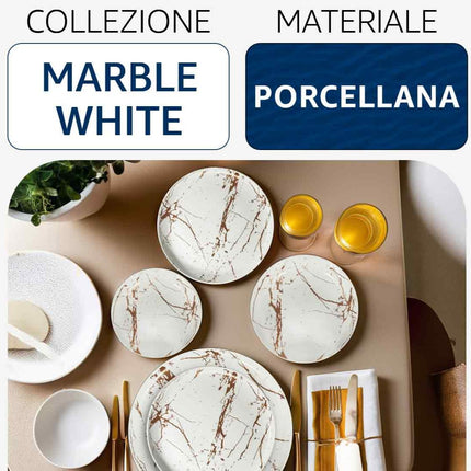 Piatto Frutta in Porcellana 20 cm Marble White – Stile Raffinato per Dessert e Antipasti Arca