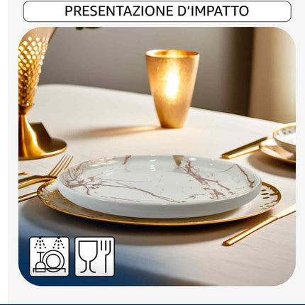 Piatto Frutta in Porcellana 20 cm Marble White – Stile Raffinato per Dessert e Antipasti Arca