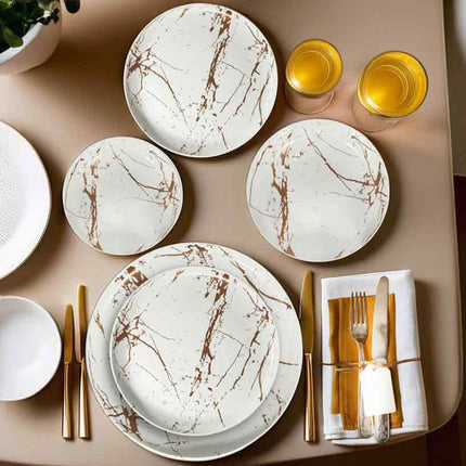 Piatto Frutta in Porcellana 20 cm Marble White – Stile Raffinato per Dessert e Antipasti Arca