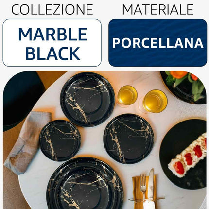 Piatto Porcellana Piano 27 cm Marble Black – Eleganza Contemporanea per Ogni Tavola Arca