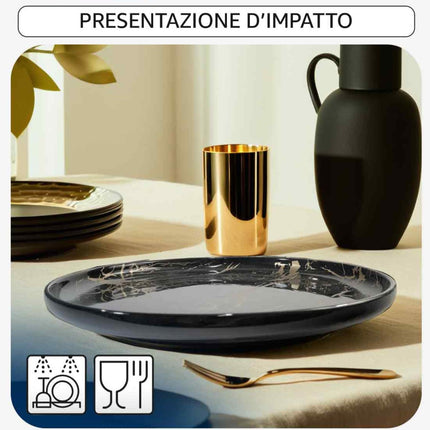 Piatto Porcellana Piano 27 cm Marble Black – Eleganza Contemporanea per Ogni Tavola Arca