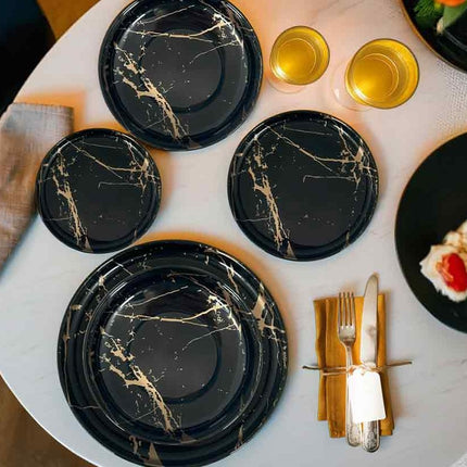 Piatto Porcellana Piano 27 cm Marble Black – Eleganza Contemporanea per Ogni Tavola Arca