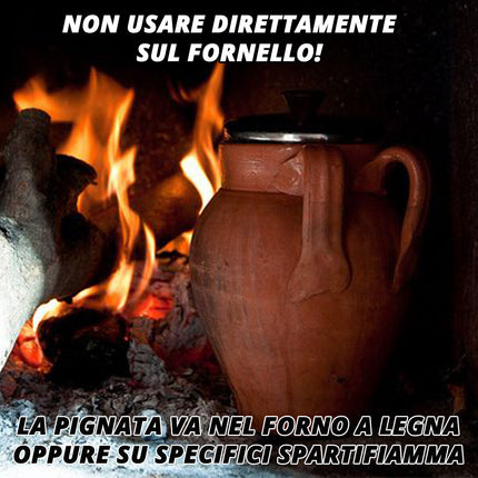 Pignata Pignatta Caldea Smaltata per Fuoco a 2 Manici Tegame Pentola Terracotta