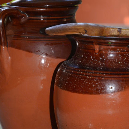 Pignata Pignatta Caldea Smaltata per Fuoco a 2 Manici Tegame Pentola Terracotta