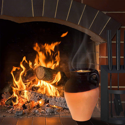 Pignata Pignatta Caldea Smaltata per Fuoco a 2 Manici Tegame Pentola Terracotta