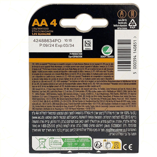 Duracell Pile Stilo Aa Plus Lr6 Mn1500 +100% Extra Life