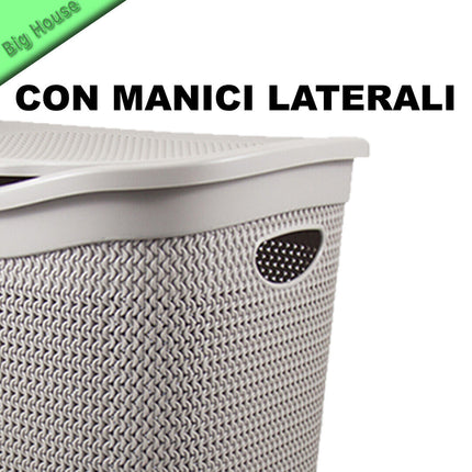 Belli & Forti Portabiancheria In Plastica Intreccio 50L Bagno Bucato Per Panni Vestiti Sporchi