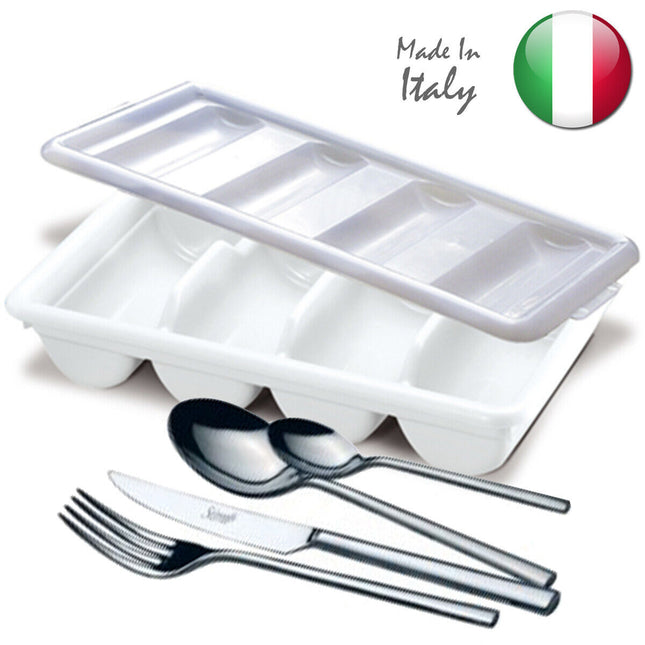 Giganplast Portaposate Porta Posate Self-Service E Coperchio In Plastica Bianco 4 Scomparti