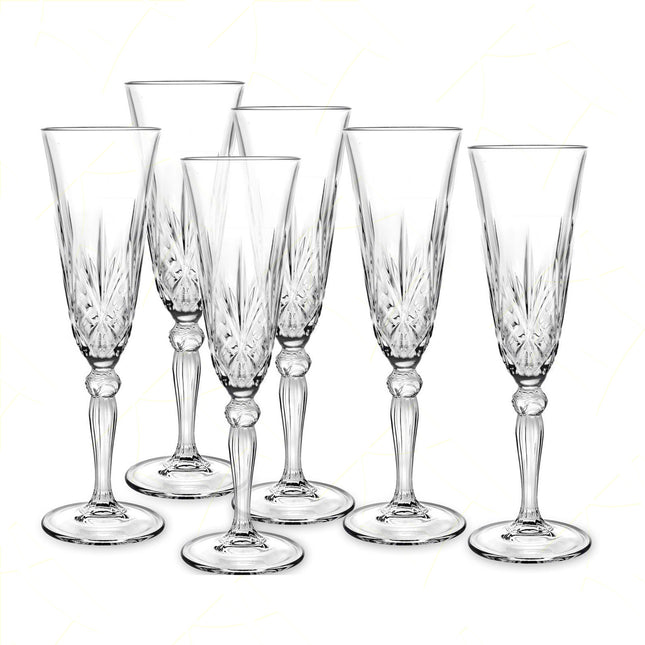 Rcr Bicchiere Da Champagne Calice In Cristallo Da 16Cl Melodia Flute Set 6Pz - Splendente Elegante, Per Matrimoni, Feste, Da Ristorante