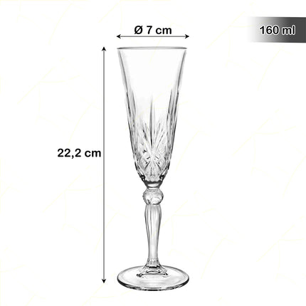Rcr Bicchiere Da Champagne Calice In Cristallo Da 16Cl Melodia Flute Set 6Pz - Splendente Elegante, Per Matrimoni, Feste, Da Ristorante