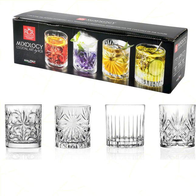Rcr Bicchieri Misti Per Cocktail In Cristallo Mixology Set 4Pz - Splendente Elegante Per Acqua, Aperitivi, Da Ristorante, Bar O Casa