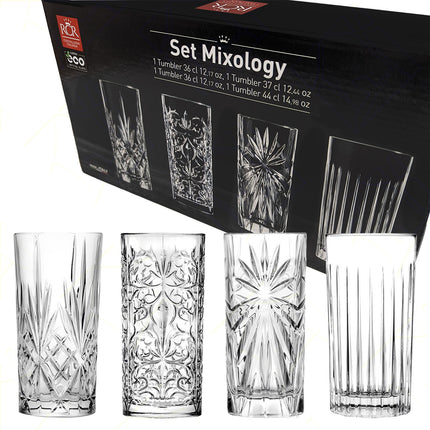 Rcr Bicchieri Misti Per Cocktail In Cristallo Mixology Tumblers Set 4Pz - Splendente Elegante Per Acqua, Aperitivi, Da Ristorante, Bar O Casa