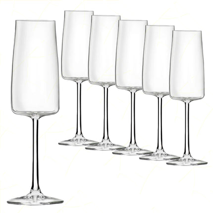 Rcr Bicchiere Da Champagne Calice In Cristallo Da 30Cl Essential Flute Set 6Pz - Splendente Elegante, Per Matrimoni, Feste, Da Ristorante