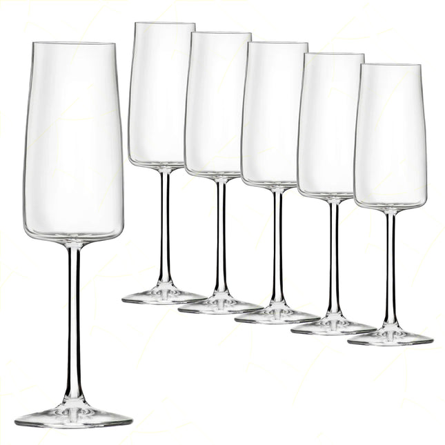 Rcr Bicchiere Da Champagne Calice In Cristallo Da 30Cl Essential Flute Set 6Pz - Splendente Elegante, Per Matrimoni, Feste, Da Ristorante