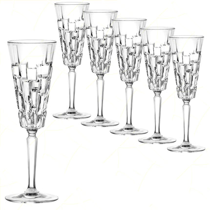 Rcr Bicchiere Da Champagne Calice In Cristallo Da 19Cl Etna Flute Set 6Pz - Splendente Elegante, Per Matrimoni, Feste, Da Ristorante