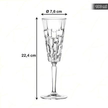 Rcr Bicchiere Da Champagne Calice In Cristallo Da 19Cl Etna Flute Set 6Pz - Splendente Elegante, Per Matrimoni, Feste, Da Ristorante