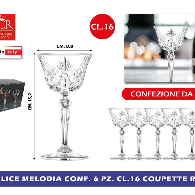 Rcr Calice Coupette "Melodia" (Confezione 6 Pezzi, Cl. 16): L'Eleganza Vintage Per I Tuoi Cocktail