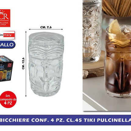 Bicchiere Conf. 4 Pz. Cl.45 Tiki Pulcinella RCR Cristallerie