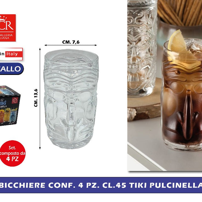 Bicchiere Conf. 4 Pz. Cl.45 Tiki Pulcinella RCR Cristallerie