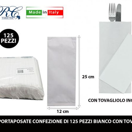 Buste Portaposate Conf. 125 Pz. Bianca Con Tovagliolo R.C. Table Top