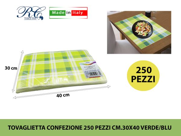 Tovaglietta Conf. 250 Pz. Cm.30X40 Blu/Verde R.C. Table Top