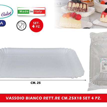 Real Dream Vassoi Bianchi Rettangolari in Carta Monouso Made in Italy Set Multipli Varie Misure 25x18 cm - 4pz Real Dream