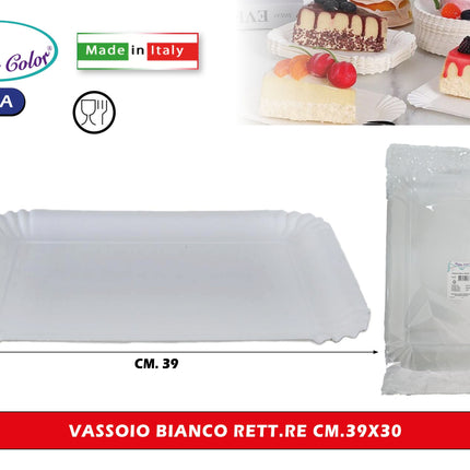 Real Dream Vassoi Bianchi Rettangolari in Carta Monouso Made in Italy Set Multipli Varie Misure 39x30 cm - 1pz Real Dream