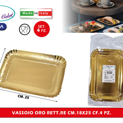 Real Dream Vassoi Oro Rettangolari in Carta per Pasticceria Monouso Made in Italy Varie Misure 18x25 cm - 4pz Real Dream
