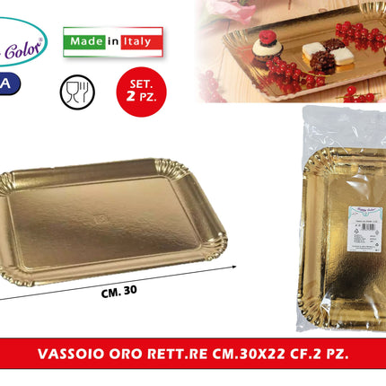 Real Dream Vassoi Oro Rettangolari in Carta per Pasticceria Monouso Made in Italy Varie Misure 30x22 cm - 2pz Real Dream