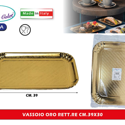 Real Dream Vassoi Oro Rettangolari in Carta per Pasticceria Monouso Made in Italy Varie Misure 39x30 cm - 1pz Real Dream