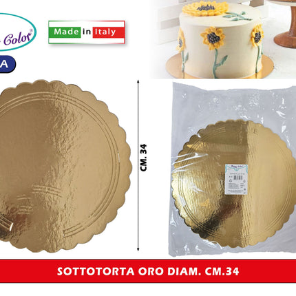 Real Dream Dischi Sottotorta Oro Tondi in Cartone per Alimenti Diametro 26–38 Cm 34 cm 1 pezzo Real Dream