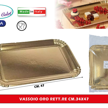 Real Dream Vassoi Oro Rettangolari in Carta per Pasticceria Monouso Made in Italy Varie Misure 46x34 cm - 1pz Real Dream