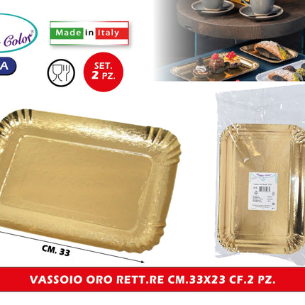Real Dream Vassoi Oro Rettangolari in Carta per Pasticceria Monouso Made in Italy Varie Misure 33x23 cm - 2pz Real Dream