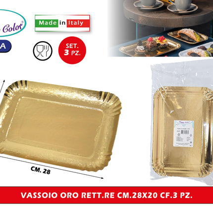 Real Dream Vassoi Oro Rettangolari in Carta per Pasticceria Monouso Made in Italy Varie Misure 28x20 cm - 3pz Real Dream