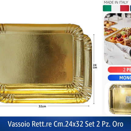 Vassoio Oro Rettangolare Carta Monouso Pasticceria Dolci Buffet Vari Misure