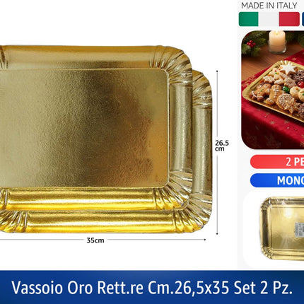 Vassoio Oro Rettangolare Carta Monouso Pasticceria Dolci Buffet Vari Misure