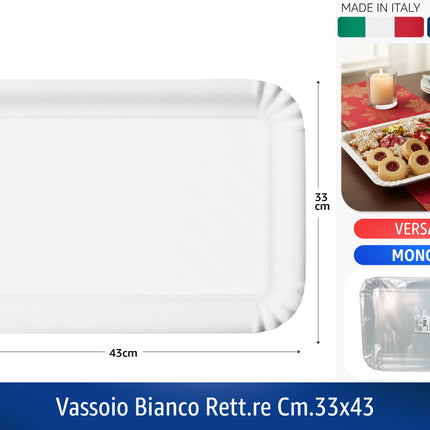 Real Dream Vassoi Bianchi Rettangolari in Carta Monouso Made in Italy Set Multipli Varie Misure 33x43 cm - 1pz Real Dream